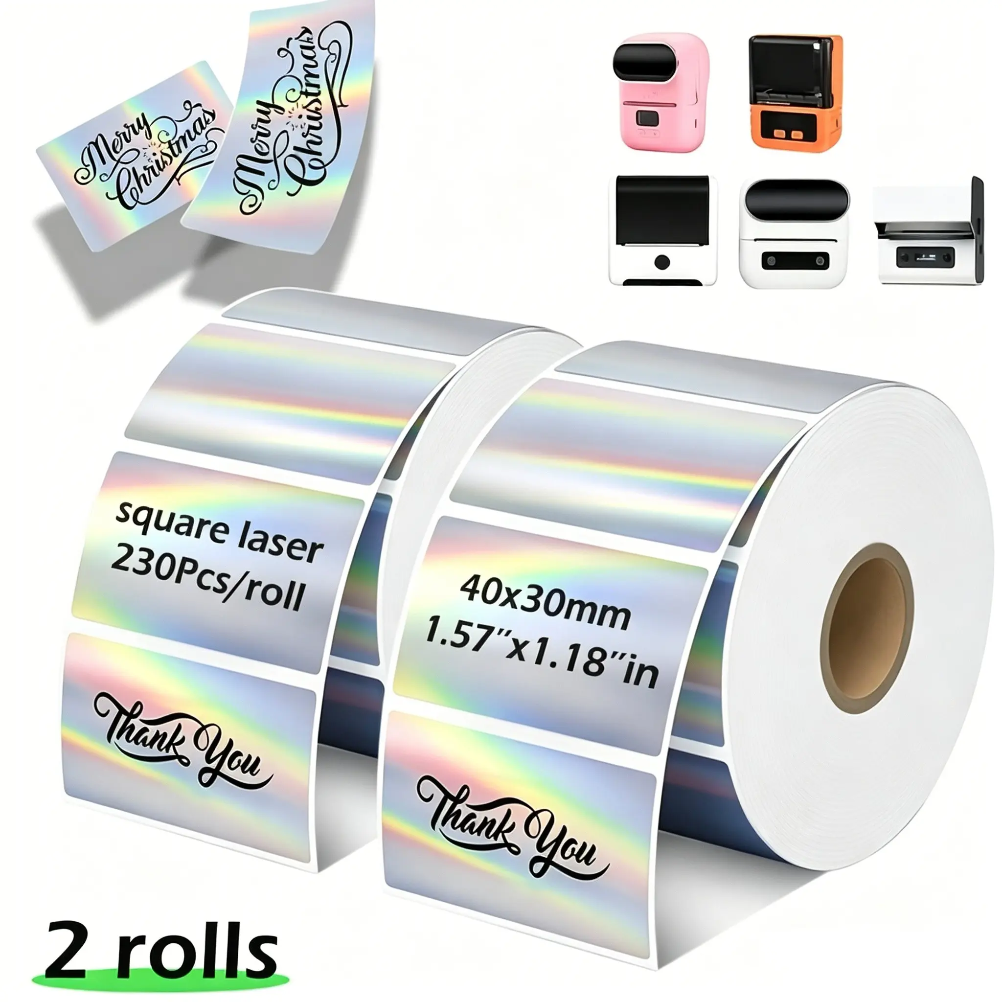 2 Laser Label Thermal Paper Combo, 40x30mm, Print Labels, Compatible with M110/m220/m100/m200, Holiday Gift Tags, Rainbow Holographic Stickers