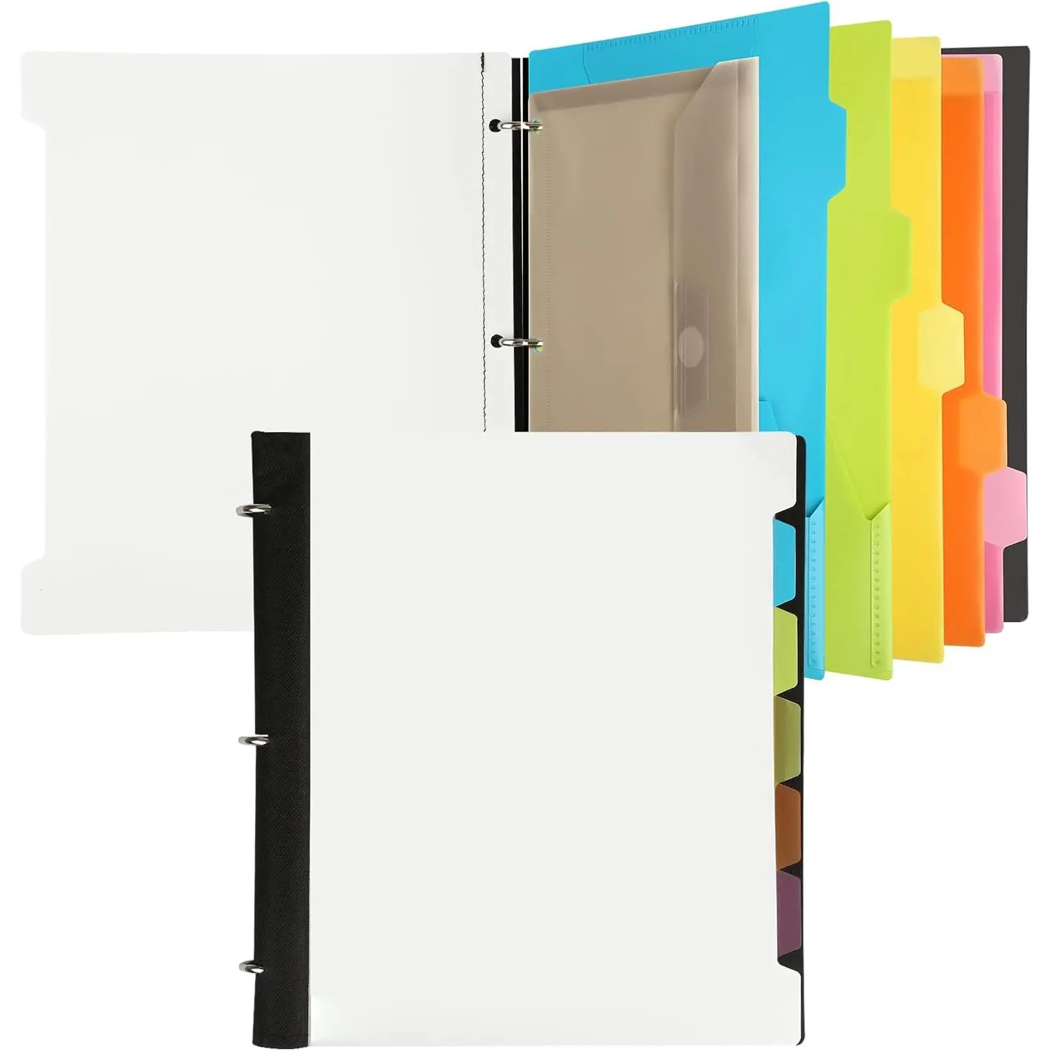 Pivotable Refillable Notebook, 3 Ring Binder Notebooks 1 Inch, Notebook with Dividers and Pockets, Folder Notebook, Flexible Binder, Soft Binders 3 Ring, Foldable Binder- White