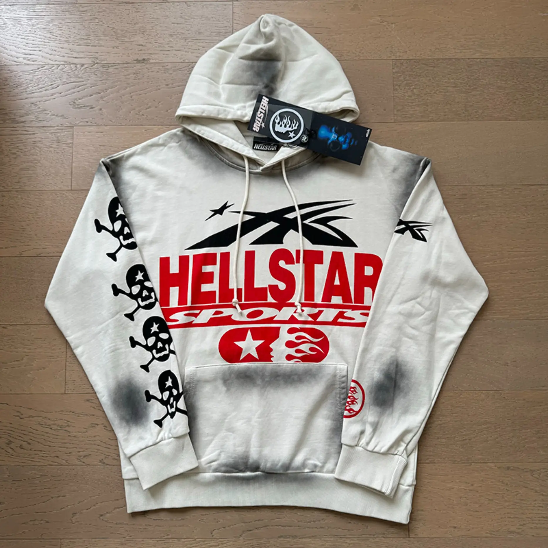 Hellstar Men's Graphic Pullover Hoodie, 380gsm Cotton Fleece Sweatshirt, Vintage Washed Streetwear Hoodie, Oversized Y2K Hip Hop Skull Print, Long Sleeve Casual Fall Winter Top, Unisex Fashion
