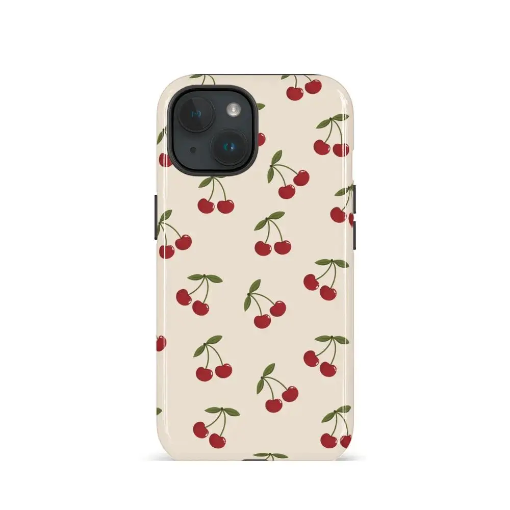 Personalized Cherry White Pattern Protective Phone Case, Minimalist Aesthetic Shockproof Cover