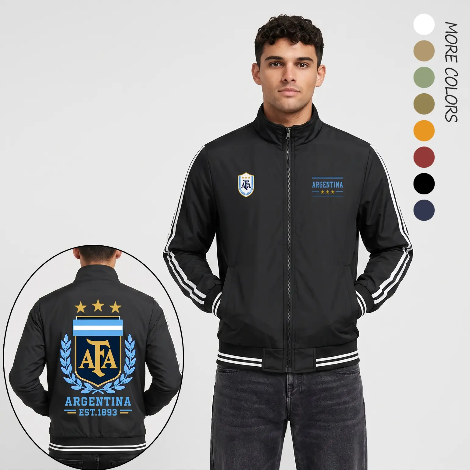Men’s Argentina Inspired Lightweight Zip Up Track Jacket, Casual Stand Collar Long Sleeve Sports Outerwear, Graphic Print Streetwear Coat for Spring Fall Daily Wear