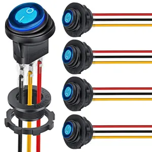 Nilight 5PCS Waterproof Round Rocker Switch w/Wiring Harness Switches Holder 12V 24V Blue LED Lighted On Off Toggle Shell SPST 3Pin for Switch Panel Car RV Trucks Marine Boats