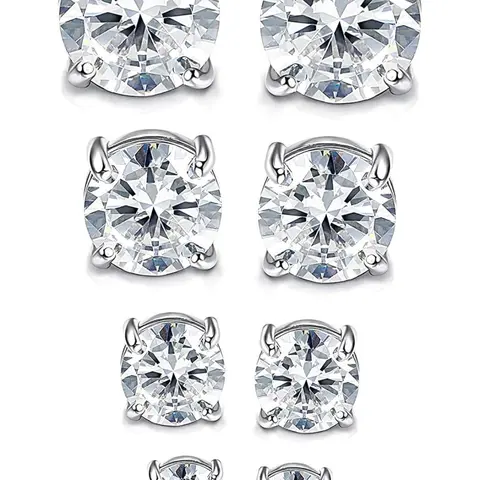 4 Pairs Magnetic Earrings for Men and Women, Earring Set, Stainless Steel No Piercing Round/Square Cubic Zirconia Clip-On Magnet Earrings, 4-7mm Sparkling Ear Jewelry