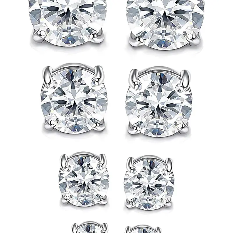 4 Pairs Magnetic Earrings for Men and Women, Earring Set, Stainless Steel No Piercing Round/Square Cubic Zirconia Clip-On Magnet Earrings, 4-7mm Sparkling Ear Jewelry