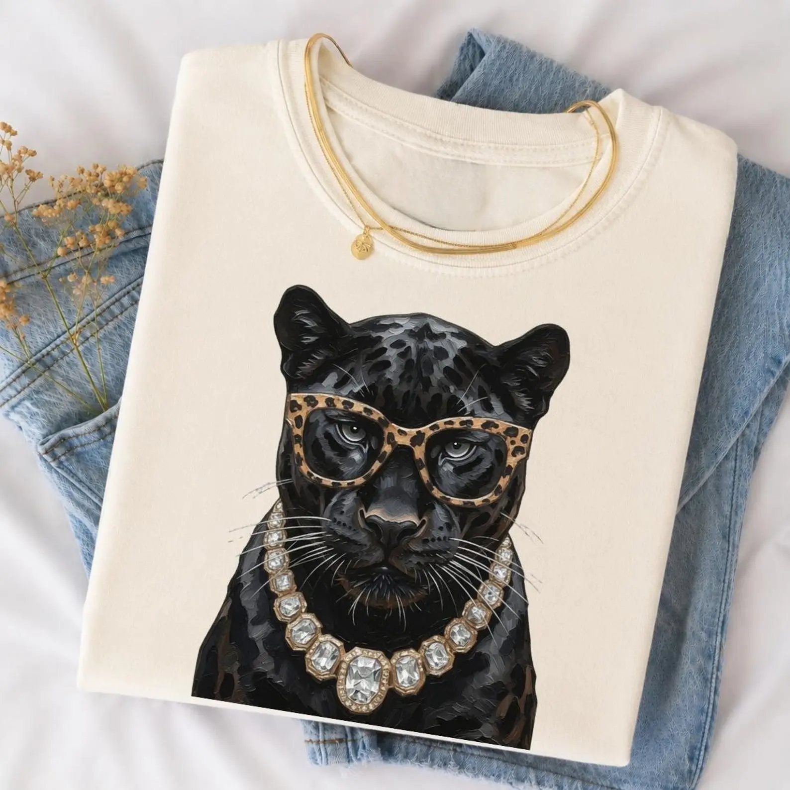 Glam Panther Shirt, Preppy Women's Panther Tee, Bling Boujee T-Shirt, Preppy Panther Shirt, Trendy Luxury Animal Outfit