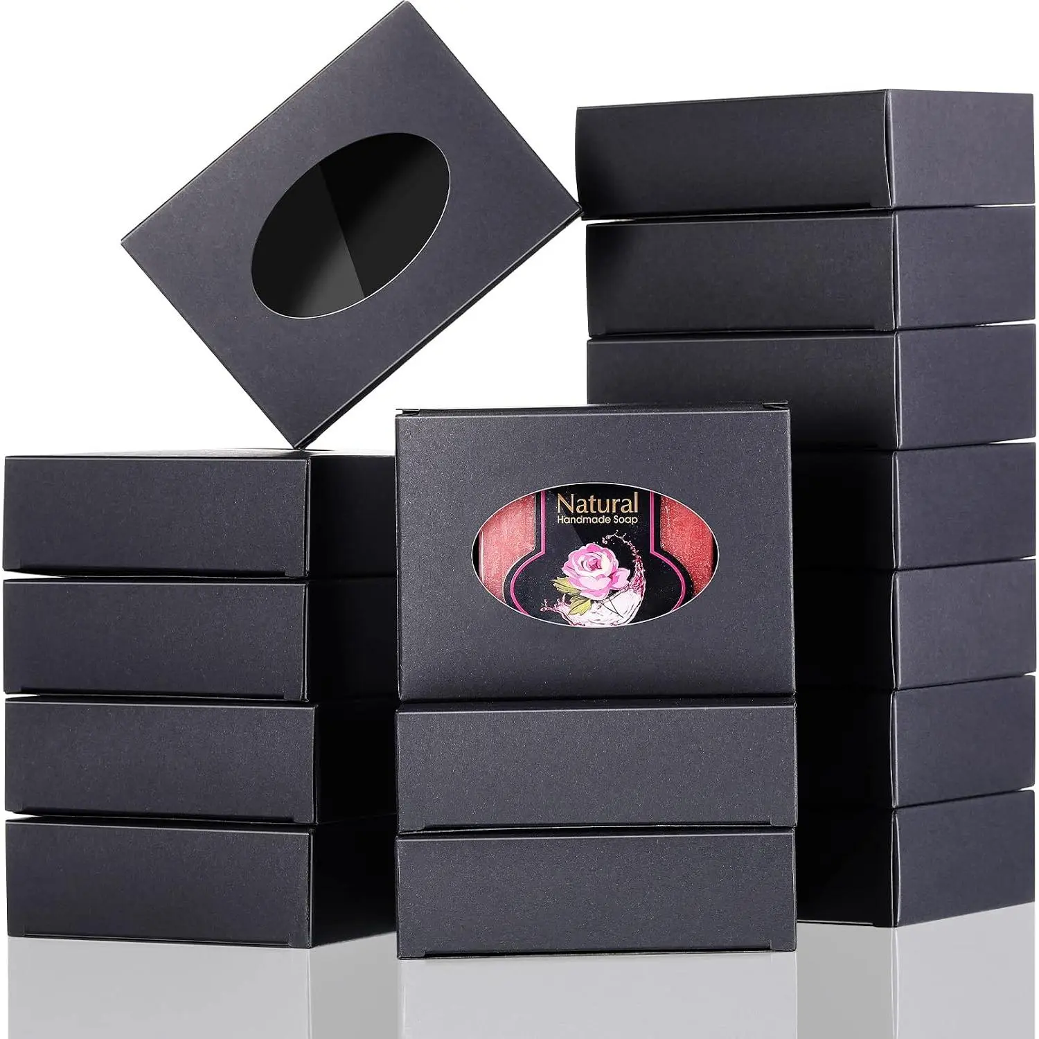 30 count Soap Boxes for Homemade Soaps 3.8 x 2.8 x 1.2 Inch Rectangle Soap Boxes with Window Small  Wrapping Box for Soaps Packaging Bakery Cookies Candy Party Favor Supplies(Black)