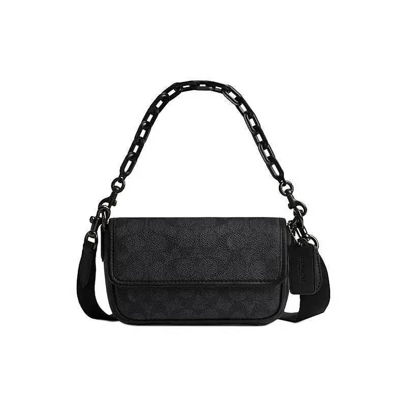 COACH Charter 18 Magnetic Snap Signature Coated Canvas Tote Crossbody Bag – Unisex Small Size in Charcoal Black