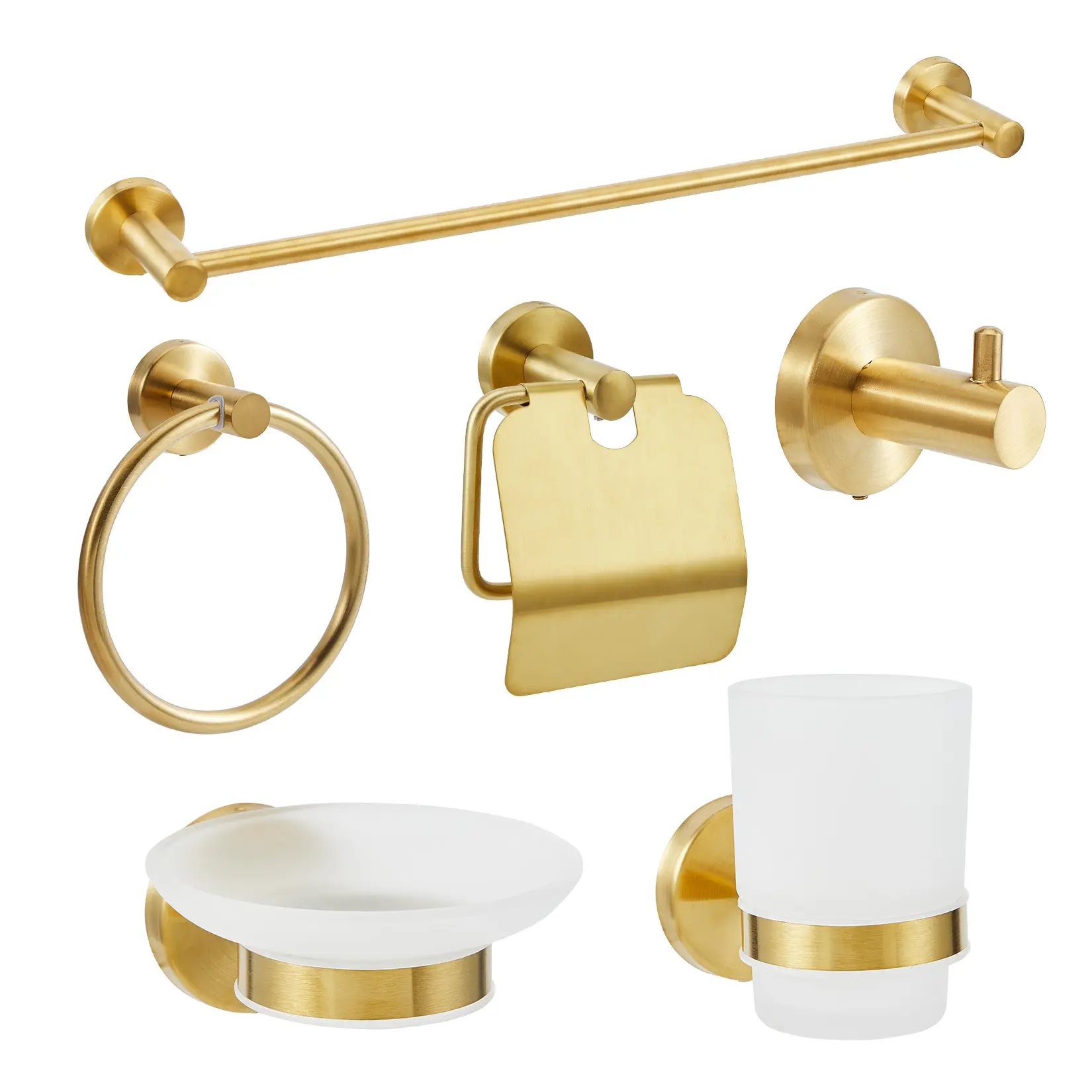 6-Piece Bathroom Hardware Set, Stainless Steel Wall Mounted Accessories – Includes Towel Bar, Towel Ring, Toilet Paper Holder, Robe Hook, Cup, Soap Dish – Modern Rustproof Bath Organizer