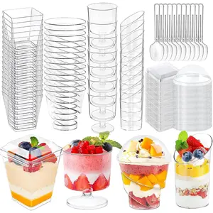Dessert Cups, 380 Pack Mini, with Spoons and lids, 5 oz Mini Clear Parfait Cups, Shooters Cups for Party, Round Yogurt Cups, Reusable Fruit Ice Cream Cake Pudding Cups