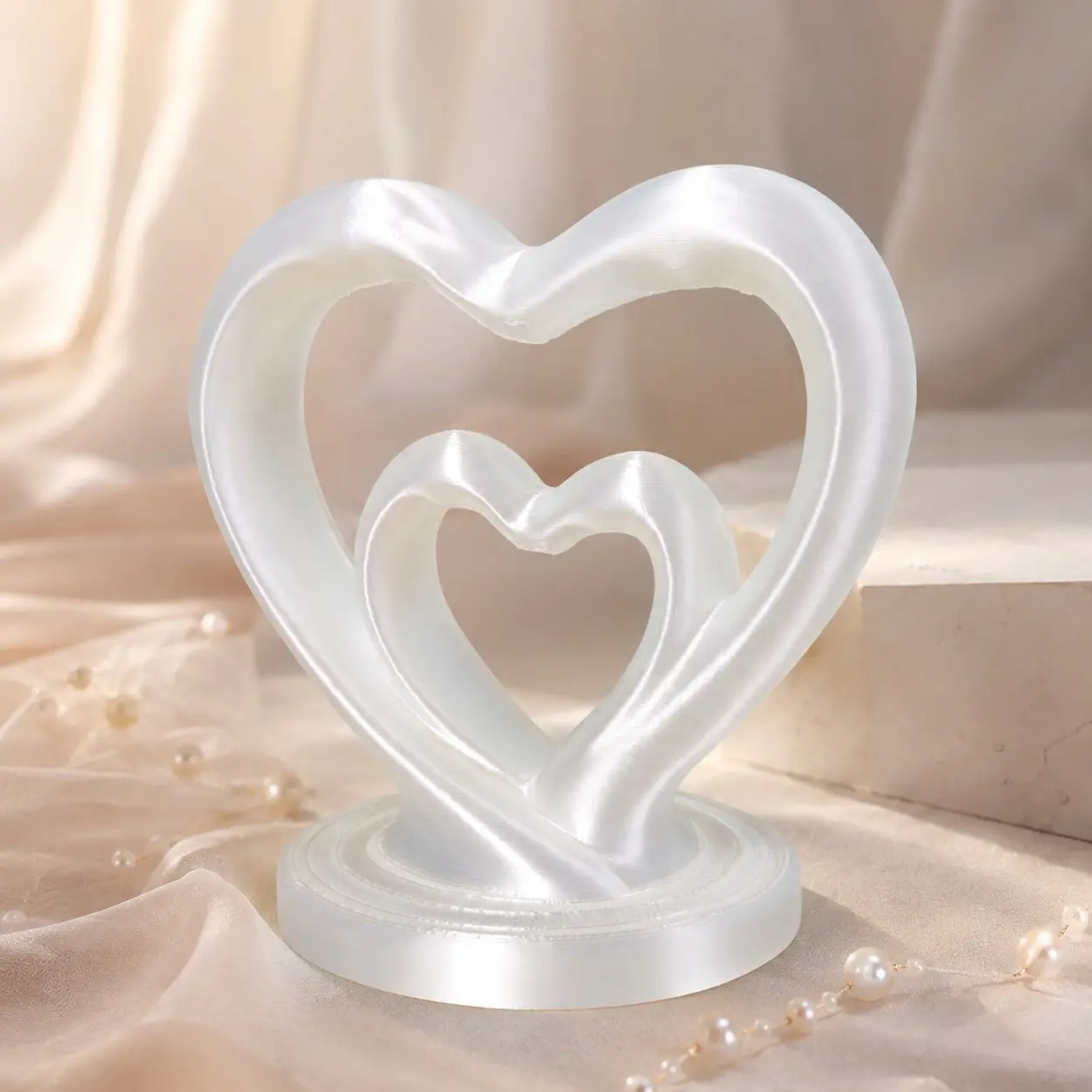 Double-Layer Heart Decorative Ornament, Hollow Heart Statue with Round Base, Perfect for Home Décor, Wedding, Anniversary Gifts