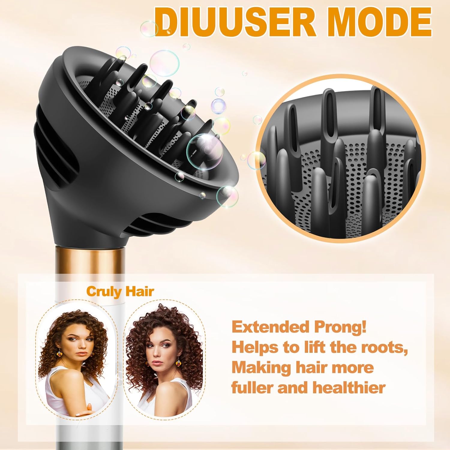 Curl Diffuser Attachment for Airwrap, Upgraded Nozzle Dome and Diffuse Modes for Faster Drying and Defined Curls, Grey