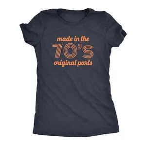 Womens Made In The 70s Original Parts T Shirt Funny Age Birthday Decade Graphic Tee Funny Womens T Shirts Cute Vintage Fashion Casual Ladies T-Shirt Gift Birthday Tops for