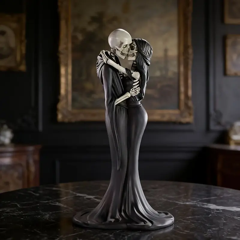 Halloween Resin Skeleton Couple Statue, Indoor Home Decor for Bedroom, Study Room, Living Room, Mysterious Atmosphere Sculpture, Collectible Ornament