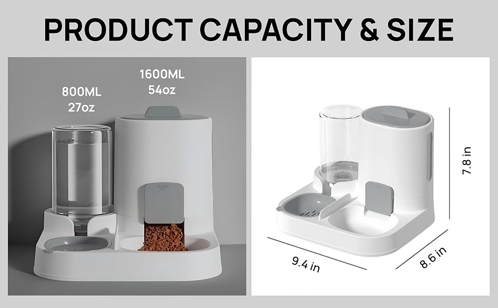 Automatic Cat Feeder and Water Dispenser Set, 2-in-1 Gravity Food Bowl Station for Small Medium Cats Dogs Puppy Kitten Rabbits, Auto Feeding Supplies ,modern design, waterer combo,cat dish