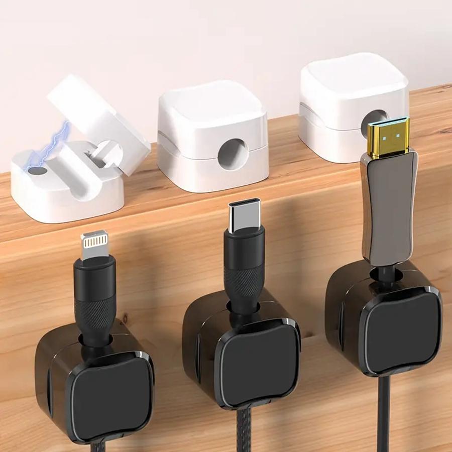 Magnetic Cable Clip, 3 Counts Cable Smooth Adjustable Cord Holder, Under Desk Cable Management Wire Keeper, Cable Organizer Holder