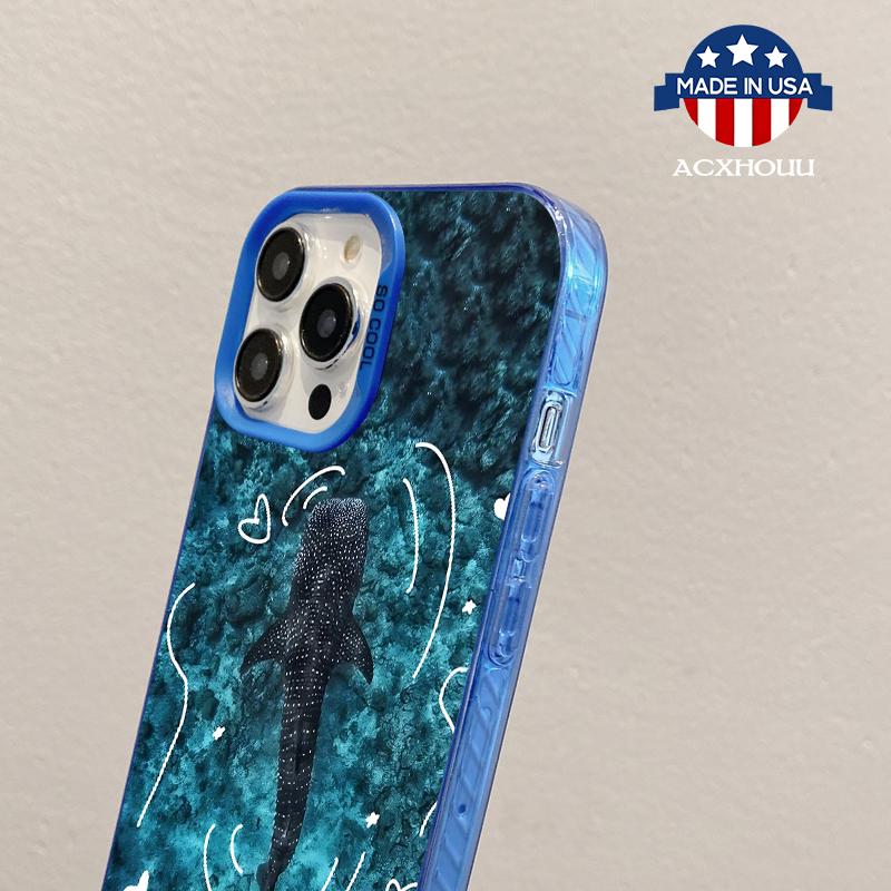 Compatible for iPhone 16 Pro Max 15 Plus 14 13 12 11 XR XS Case Screen Protector whale shark Shockproof Military Grade Protection
