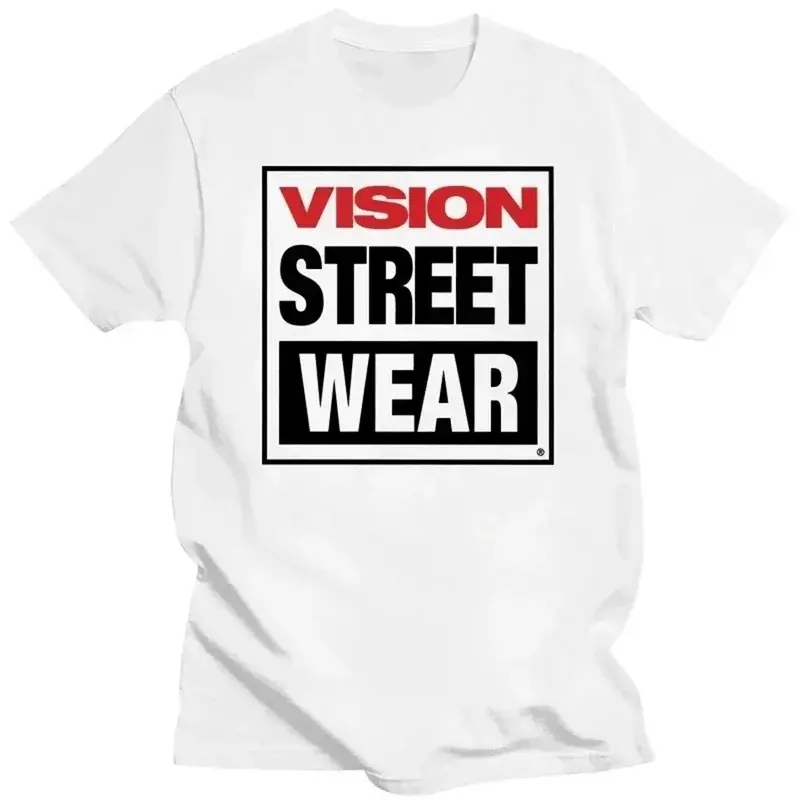 Men's Vision Street Wear Cotton Short-Sleeve Round Neck T-Shirt - Fitted, Vintage, All-Seasons, Medium Length, Multi-Function Machine Wash Blanks Top