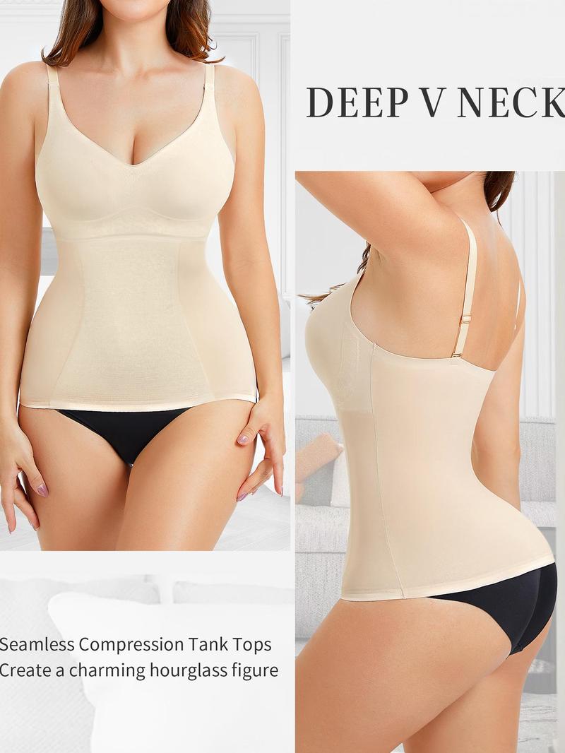 Women's Minimalist Solid Adjustable Strap Shapewear Cami Top, Spring Basic Compression Tank Top for Lady, Seamless Comfort Shapewear Tummy Control Top for Daily Wear, Womenswear Underwear, Fall Wear 2024, Tops for Women, Seamless Body Shaper