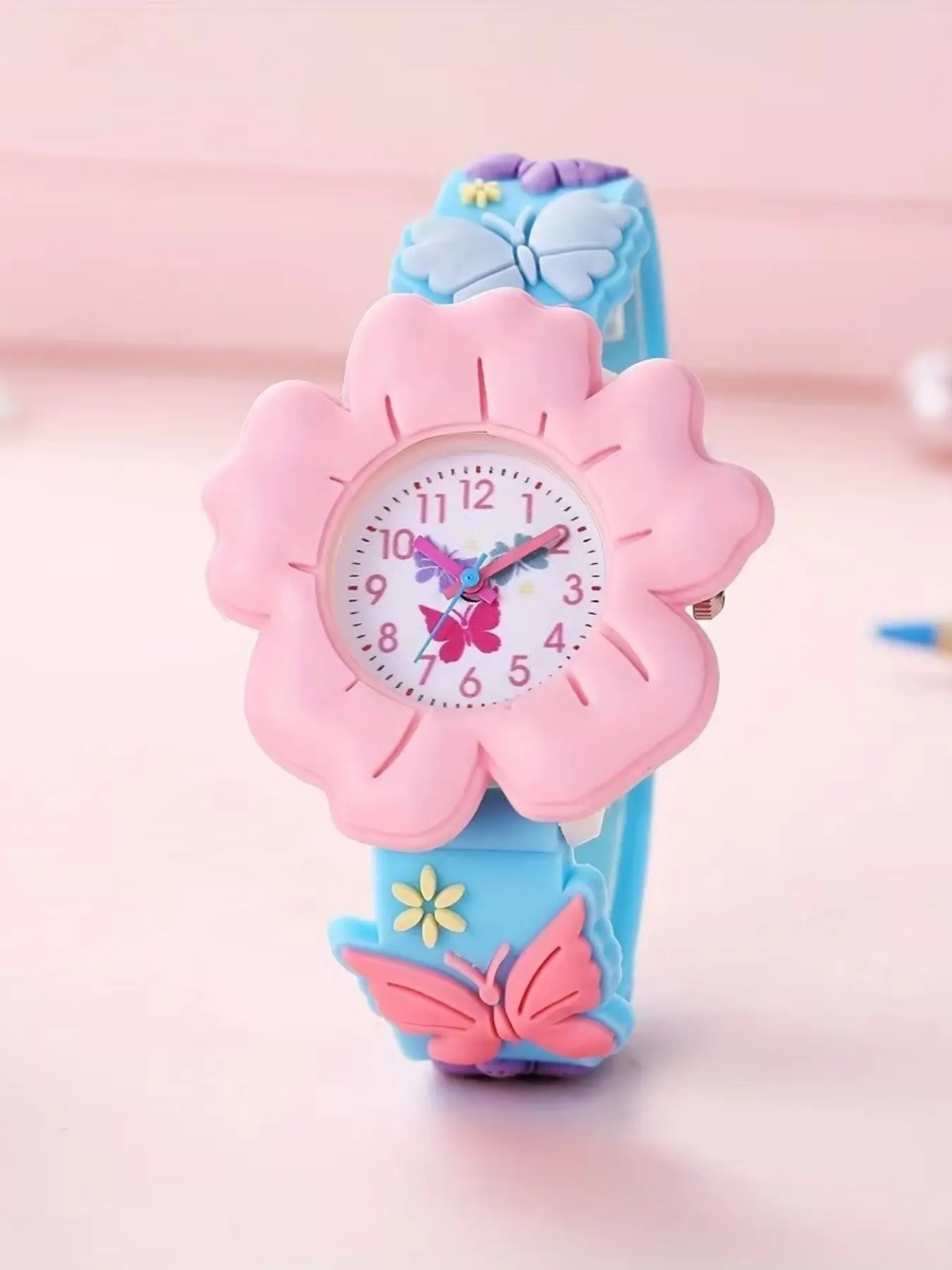 New Silicone Band Kids Watch, Cute Flower Butterfly Wristwatch, Dopamine Quartz Watch, Trendy Timepiece