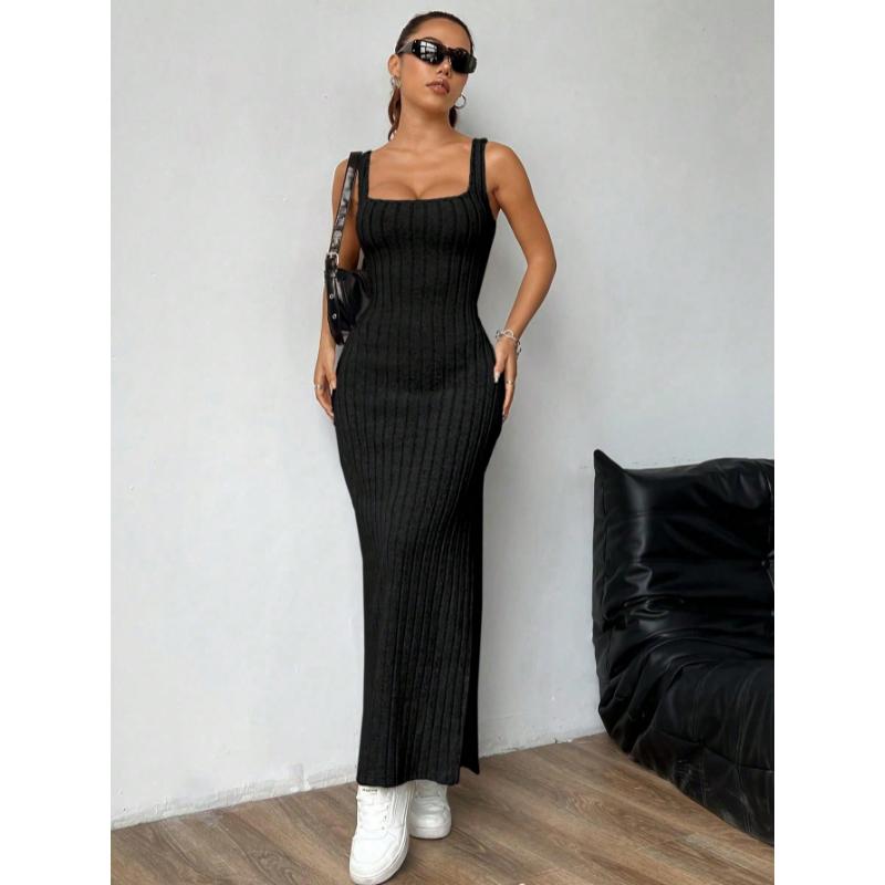 SHEIN MOOSTA Women Plain Simple Sleeveless Side Split Casual Dress Maxi Women Outfit
