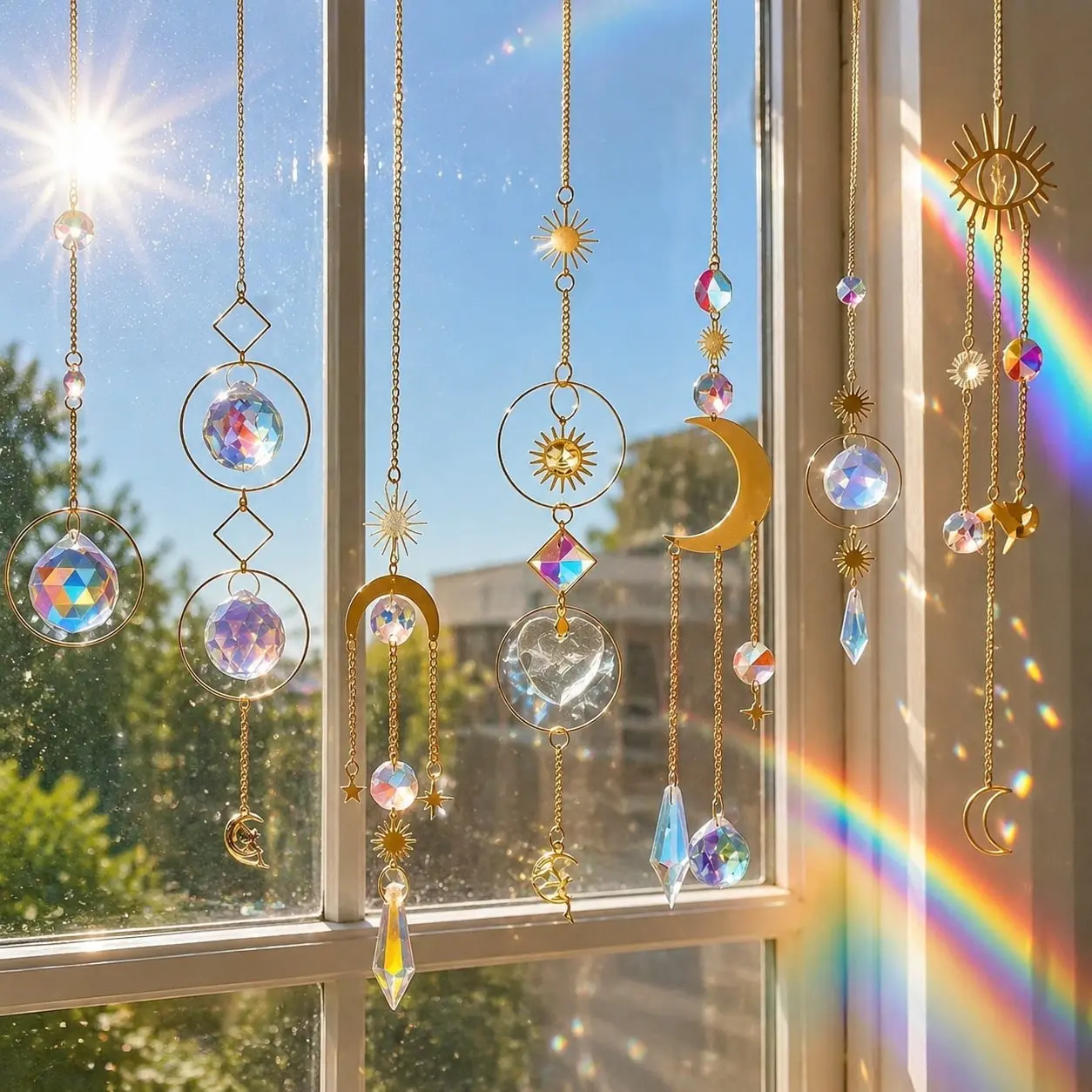 7 Piece Crystal Hanging Garden Sun Catcher, Colorful Glass Ball Pendant Decor, Window Bedroom Car Home Office Party Wedding Decoration