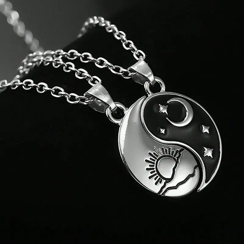 Unisex Sun Moon Taiji Bagua Pendant Necklace - Outdoor Couple Wear Unique Symbol Fashion Jewelry