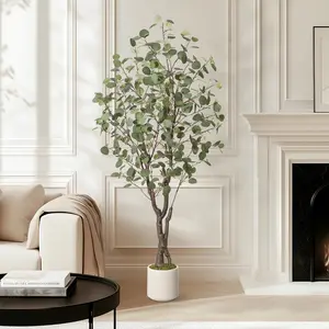 Artificial Eucalyptus Tree with LED Lights and Remote - Lifelike Faux Greenery in Modern White Pot - Flexible Boughs - Maintenance Free Indoor Decorative Plant for Home, Office, Living Room, or Weddings - Perfect Housewarming Gift
