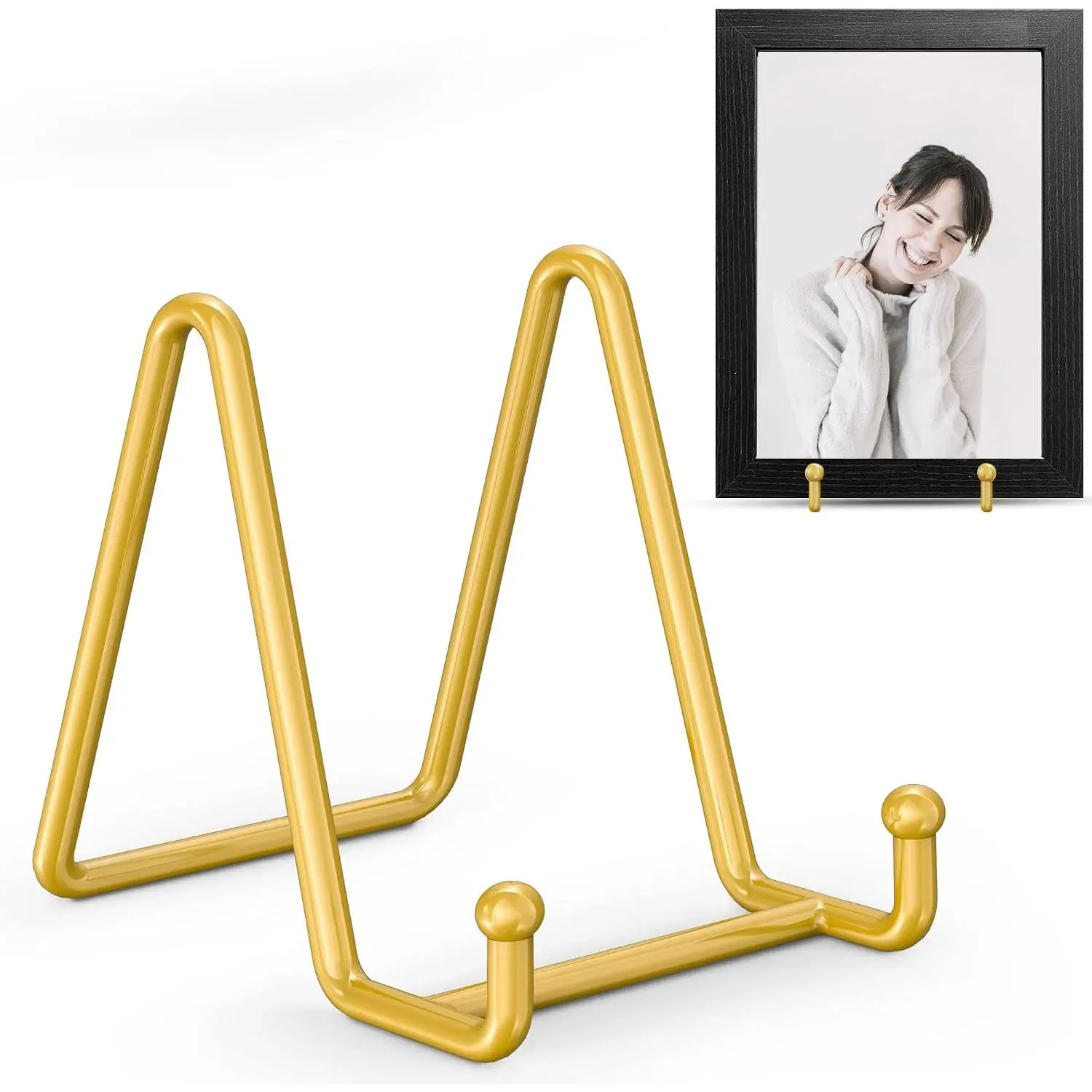 Plate Display Stand - 3 Inch Holder + Metal Frame for Picture, Decorative Plate, Photo Easel, Tabletop Art ( 2 Pack)