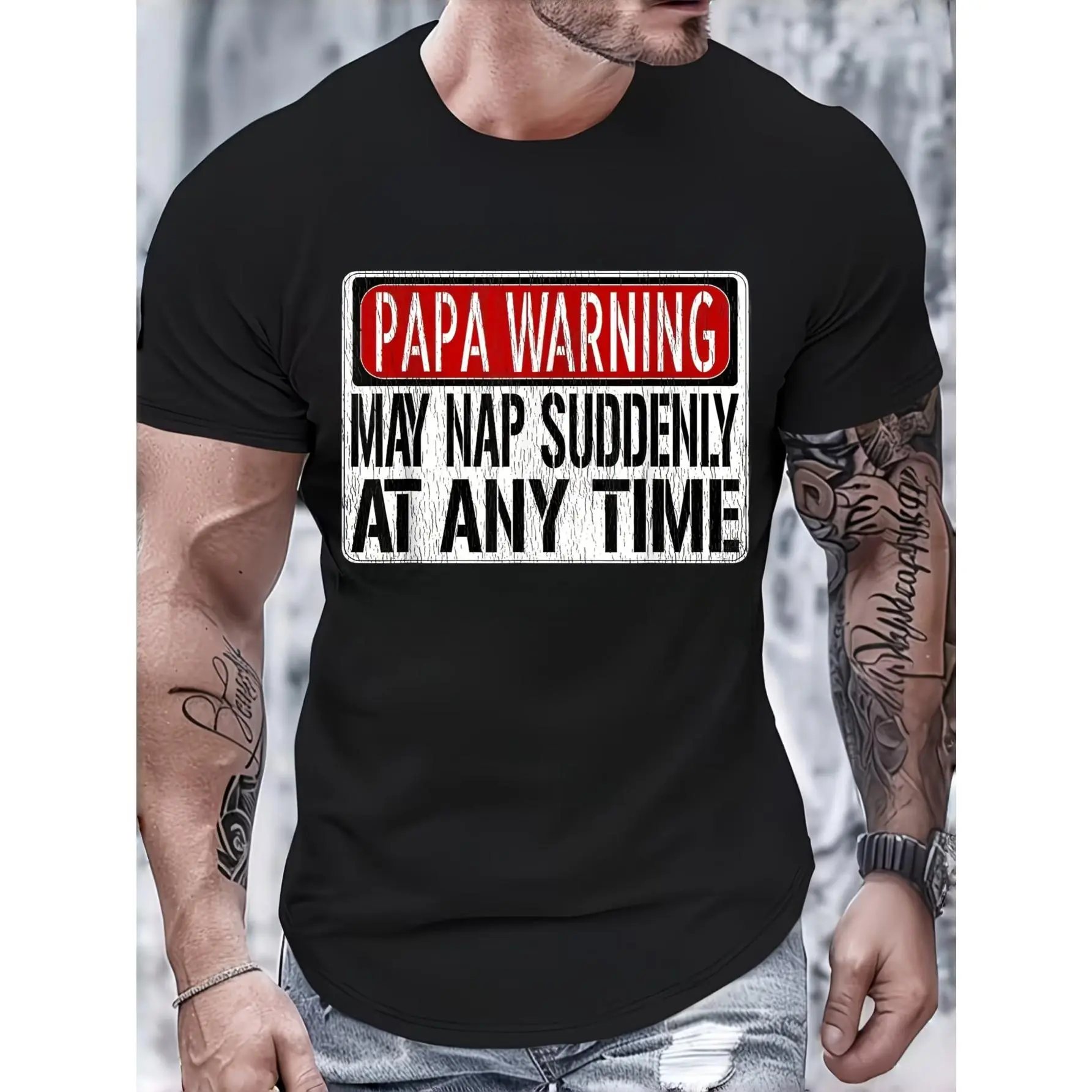 Casual Funny, Men's T-Shirt, Papa Warning May Nap Suddenly At Any Time Graphic Tee, Summer Daily Wear, Gift For Dad Grandpa Father