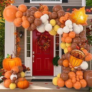 Thanksgiving Balloon Arch Kit, Pumpkin Fall Balloon Arch Kit with Orange Coffee Brown White Garland for Fall Baby Shower Thanksgiving Decorations Autumn Birthday Party