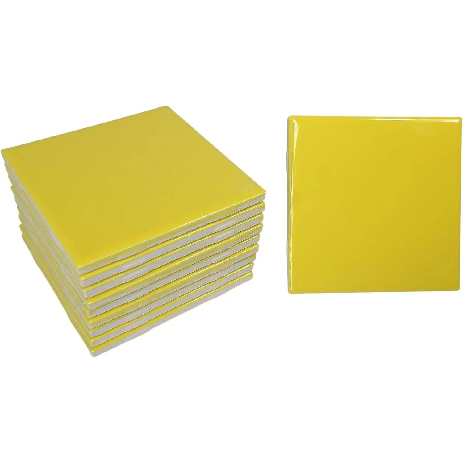 Sunflower Yellow 4.25 inch Vintage Subway Square Ceramic Tile for Shower Bathroom Kitchen Backsplash Mosaic Arts Crafts 10 Piece Pack