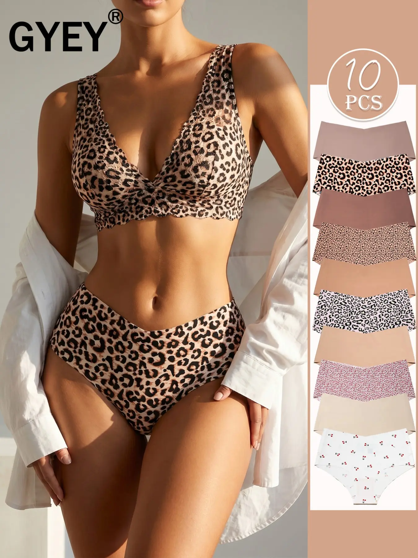 10-Pack Leopard Print High-Waist Seamless Panties Underwear, Breathable Quick-Dry Sporty Lingerie, Ideal for Yoga Dance, Fall Winter Essentials