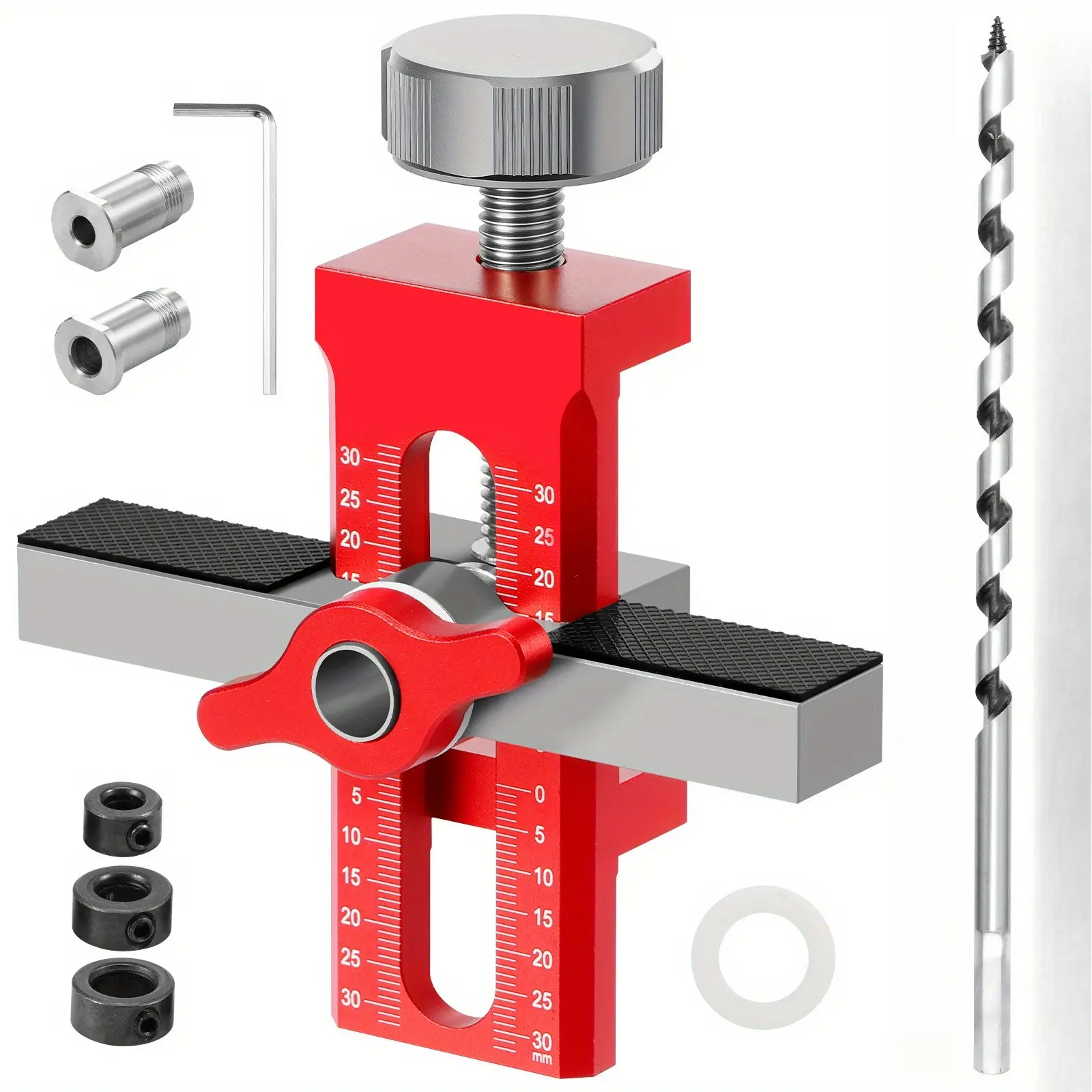 Adjustable Aluminum Cabinet Door Position Locator Tool, Flexible Hinge Jig with Supporting Drill Bit, Delivers Precise Positioning During Kitchen Cabinet Installation, Durable Woodworking Auxiliary Hardware for Cabinet Assembly and Household Furniture