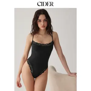 Cider Jersey Square Neck Lace Trim Bodysuit
