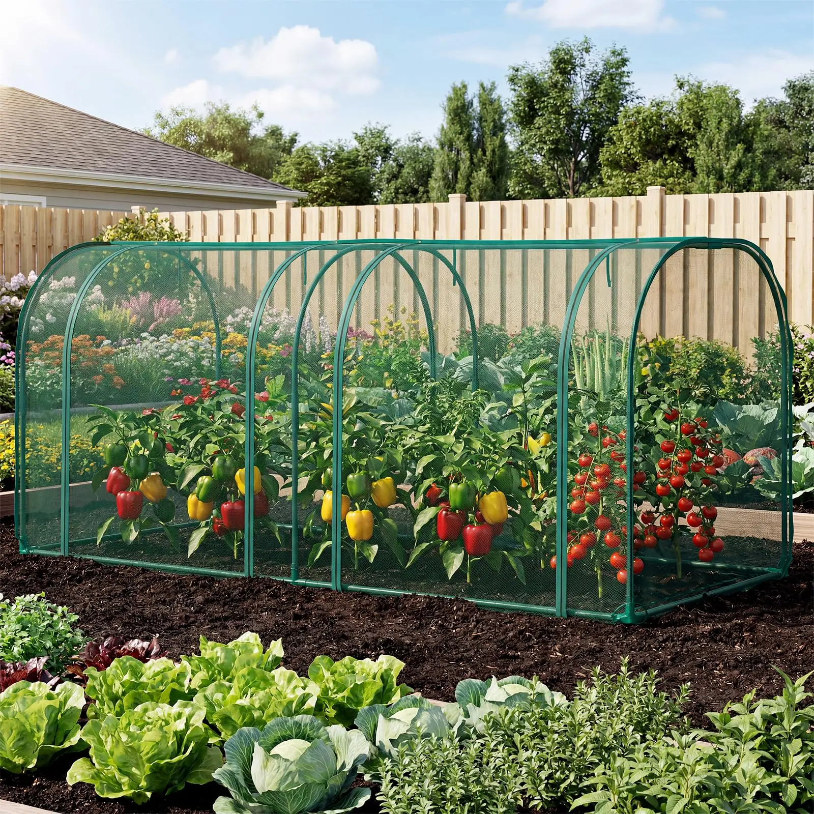 🌱 Crop Cage for Garden – Roll-Up Zippered Doors, Bug Proof Netting with Steel Frame, Ground Stakes & Storage Bag Included – Protection for Vegetables, Fruits & Raised Beds