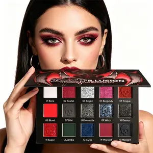 Vintage Gothic Red Black Eyeshadow Palette With Skull Embossed Design, Matte Solid & Metallic Glitter Shades, Smooth Blendable Powder, Ideal for Halloween Party, Dark Makeup & Beginner Creative Cosmetic