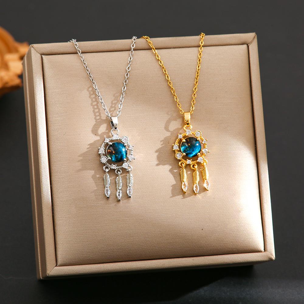 Trendy Hot Selling Titanium Steel Necklace for Women, Zircon Inlaid Copper Plated Pendant, Color Retaining Clavicle Chain Jewelry