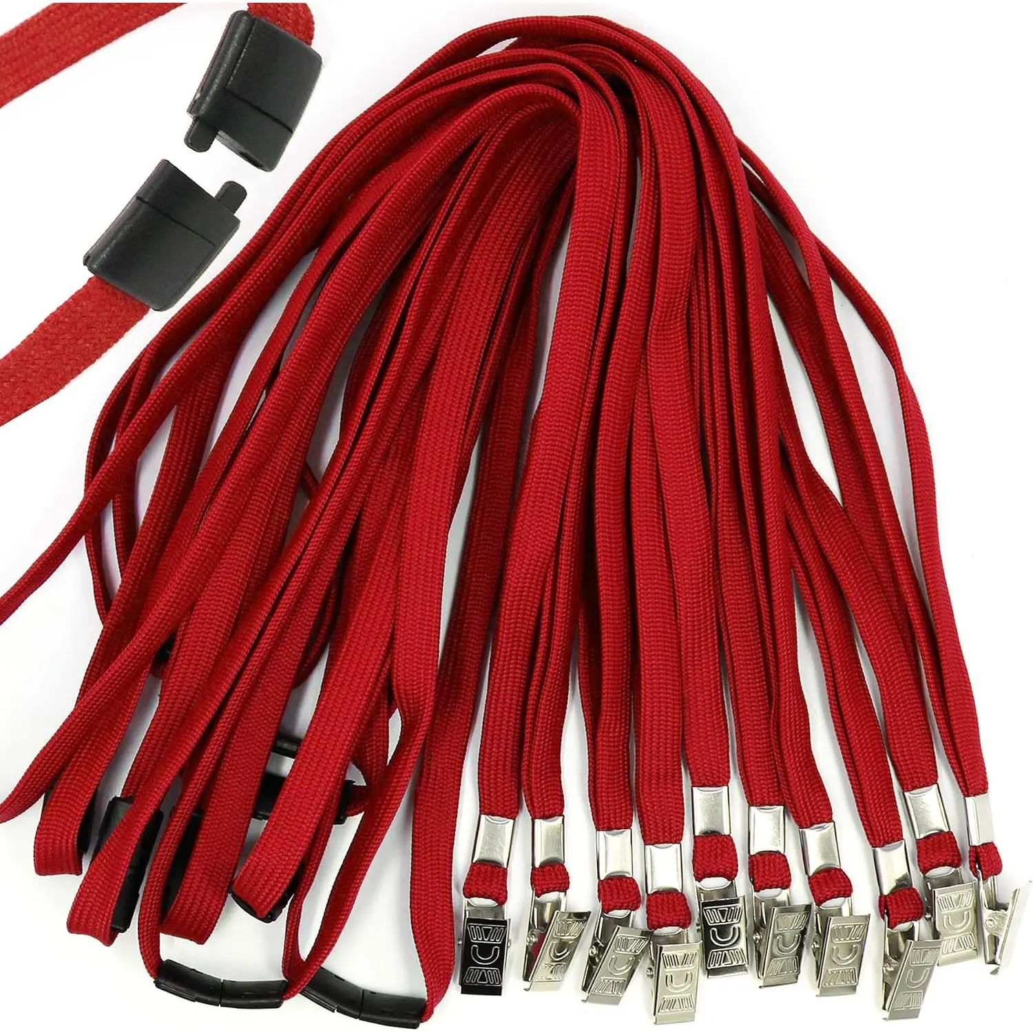 25-Pack Flat Breakaway Safety Lanyards for ID Badges, 19 in Quick-Release Lanyards with Metal Clip (Red)