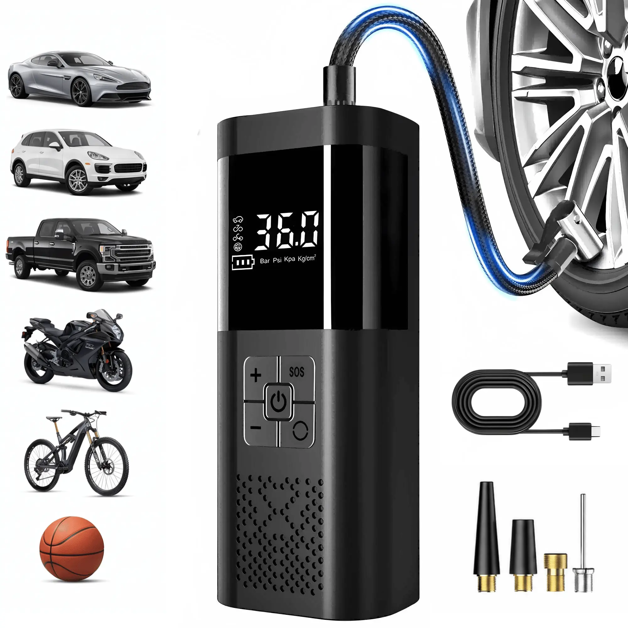 Cordless Tire Inflator Tool - Compact, Cordless & Reliable 3X Fast 150 PSI Portable Air Compressor with 6000mAh Battery, Auto Shut-Off, LED Light, Tyre Pumps for Vehicle Tire Inflator, Cars, Bikes