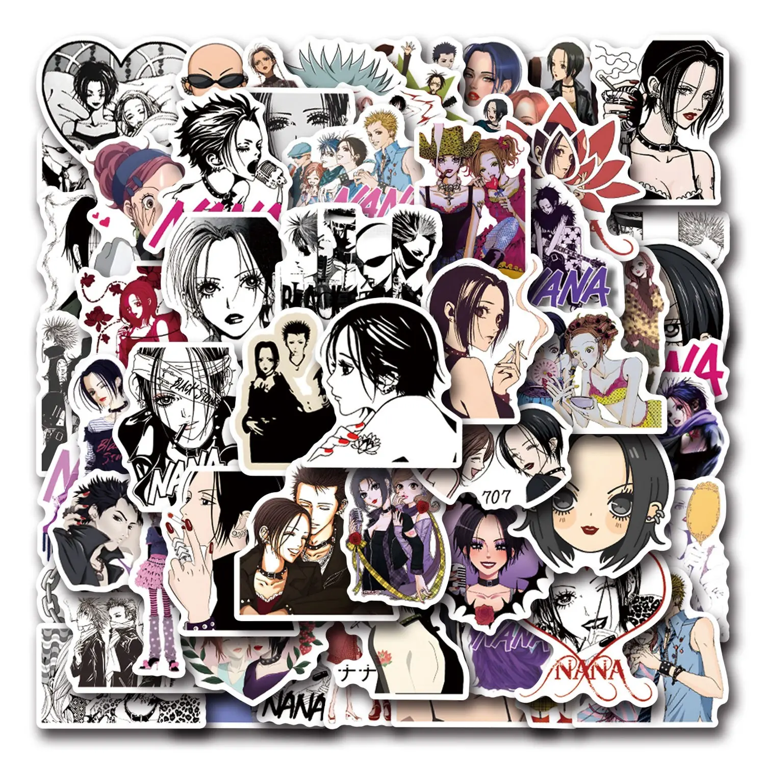 55 New Girl Anime Nana Cartoon Stickers, Self-Adhesive Removable Waterproof Stickers for Car Luggage Cup, Fun Decorative Decals