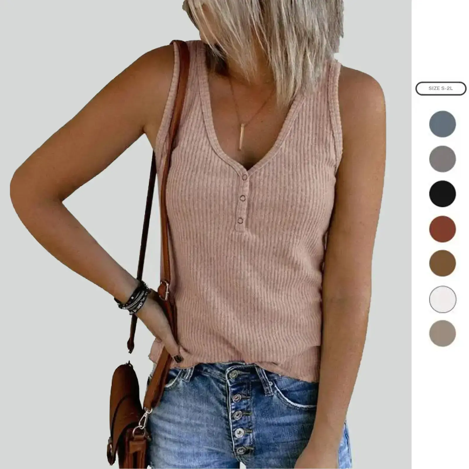 Imily Bela Womens V Neck Tank Tops Summer Ribbed Sleeveless Henley Shirts Casual Loose Button Up Cami Knit Tees Cute