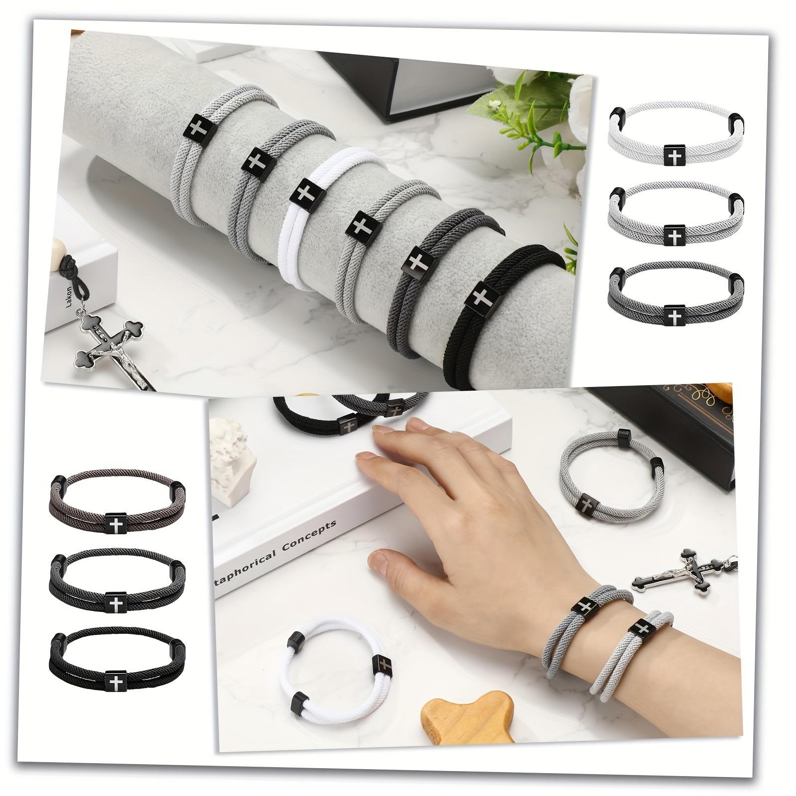 Adjustable Braided Cross-Knot Bracelet for Men Stylish Everyday Wear Ideal Birthday or Anniversary Gift for Boyfriend in White Gray Black & Accents