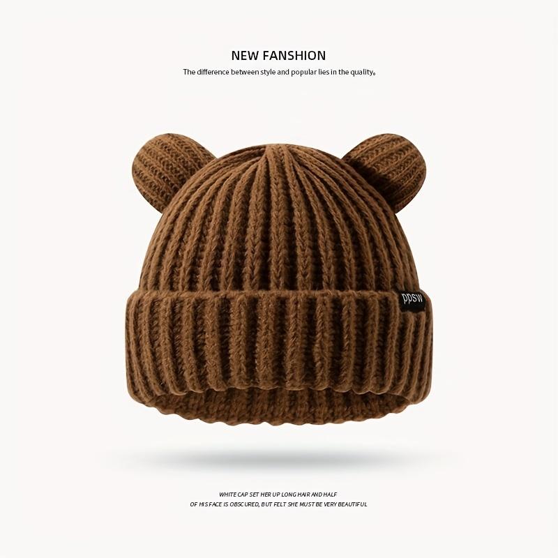 1pc Cute Bear Ear Hat, Warm Ear Protection Cold Knit Hat