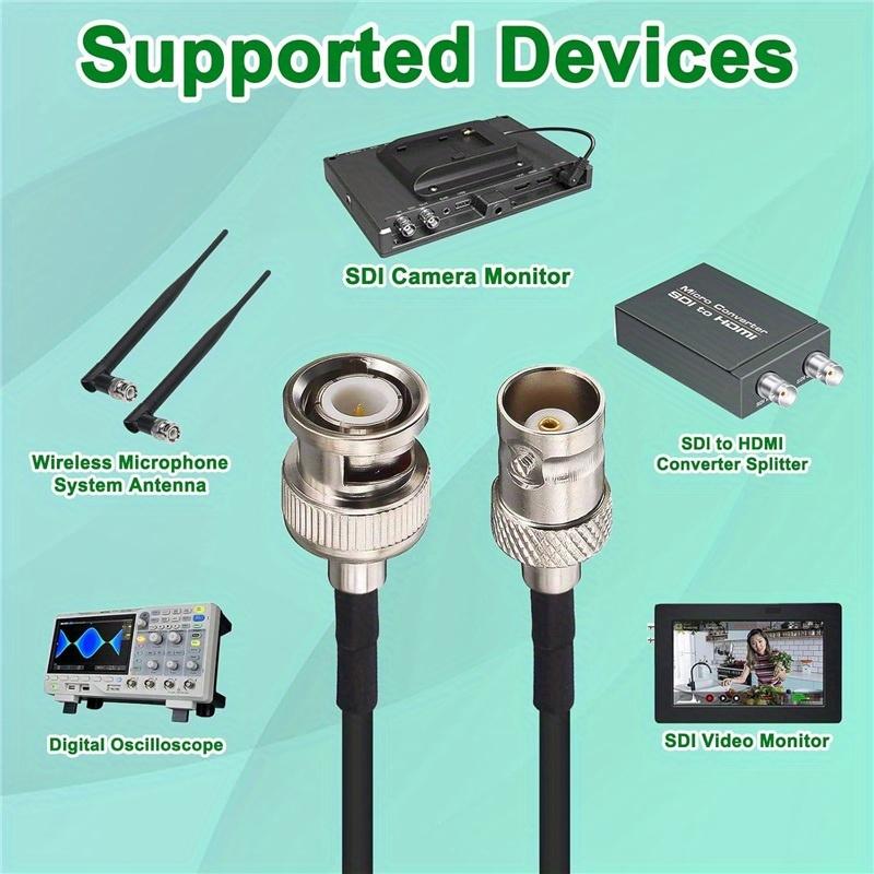 BNC Male to Female Coaxial Extension Cable, 50 Ohm RG174 for Video Signal, CCTV, DVR, Camcorder – High quality black connector with metal pins, ideal for broadcast, studio and home theater applications, video signal extension