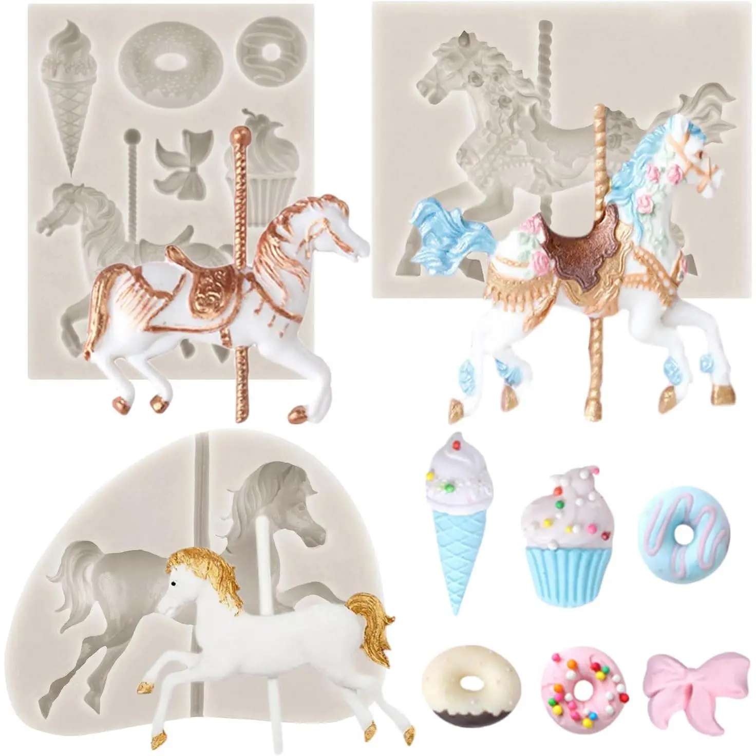Carousel Horse  Fondant Molds Merry-Go-Round   Paste Molds For Cake Decorating Cupcake Topper  Candy  Paste Set Of 3