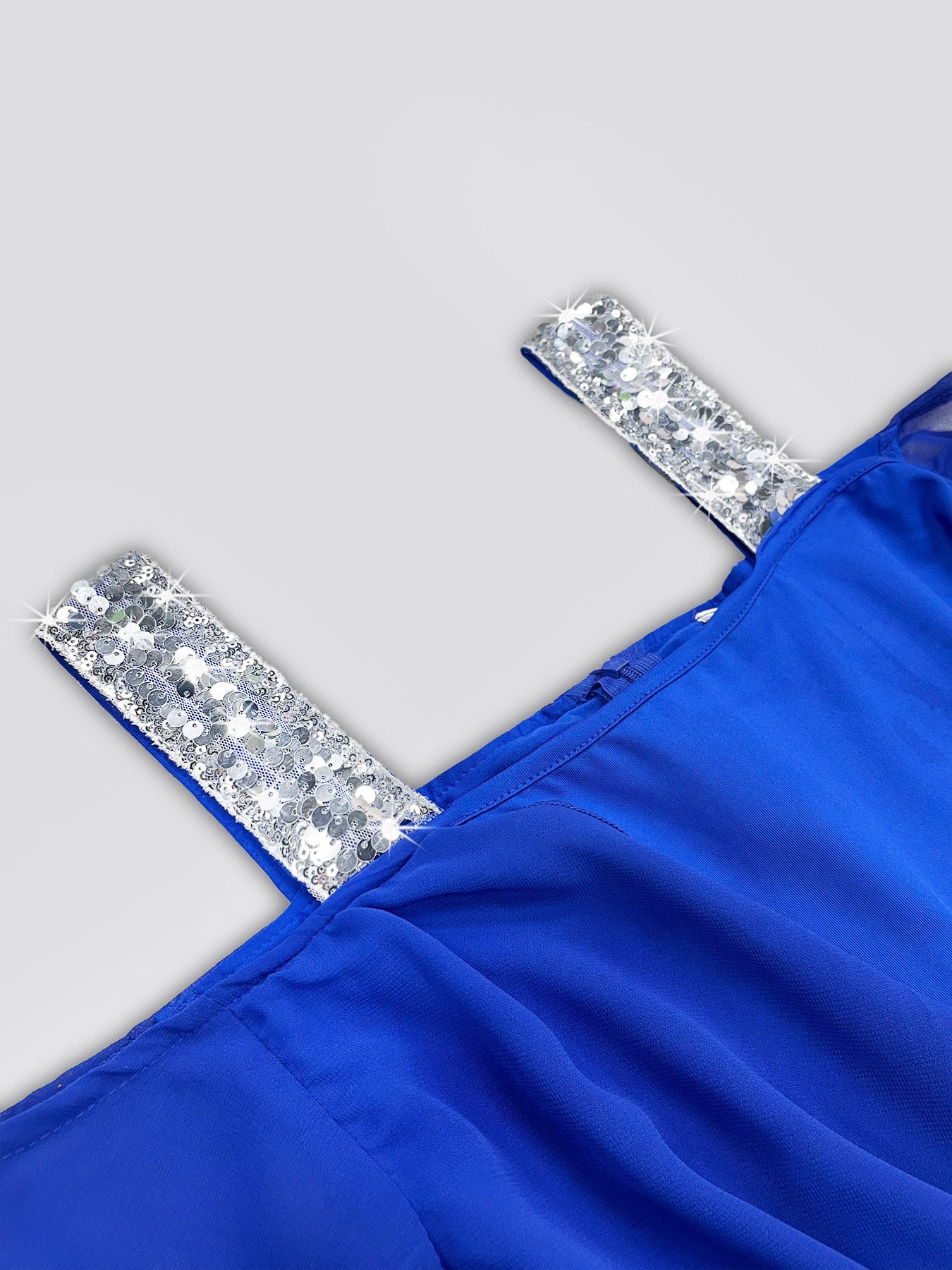 Women's Elegant Bodycon Short Dress, Chiffon Sleeves, Lace Sequins Shoulder Straps, Perfect for Special Occasions