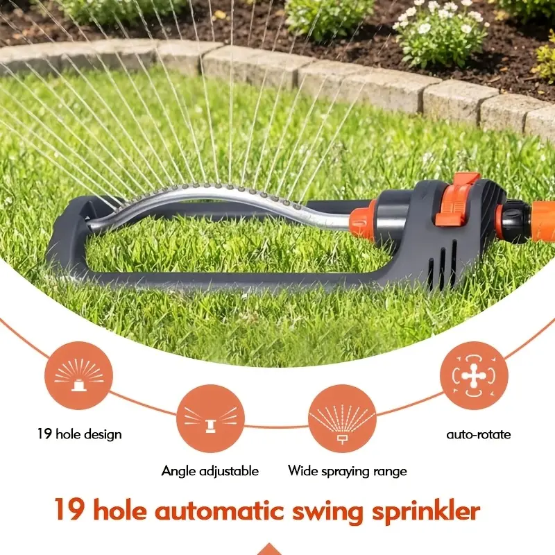 1 Pack 19 Hole Oscillating Sprinkler Auto Swing Multi Angle Adjustable Water Saving Irrigator With Hose Connector For Lawn Yard Shrub Agricultural Watering Automatic Oscillating Sprinkler Sprinklers For Yard