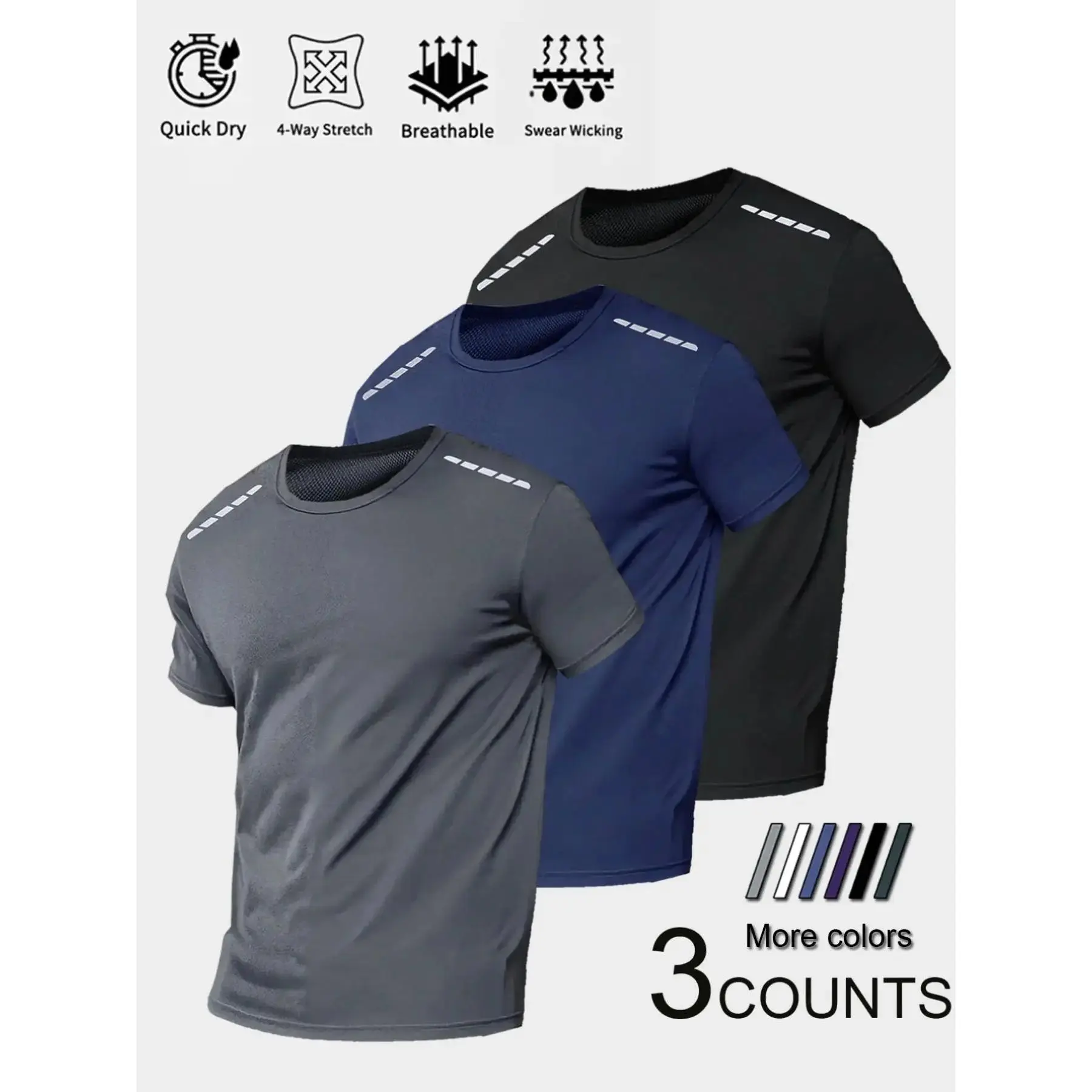 Men's Moisture-Wicking Breathable Short Sleeve Summer Running Shirt, Quick-Dry T-Shirt for Nighttime Exercise, Casual Fitted Athletic Top, Fitness Sport Top