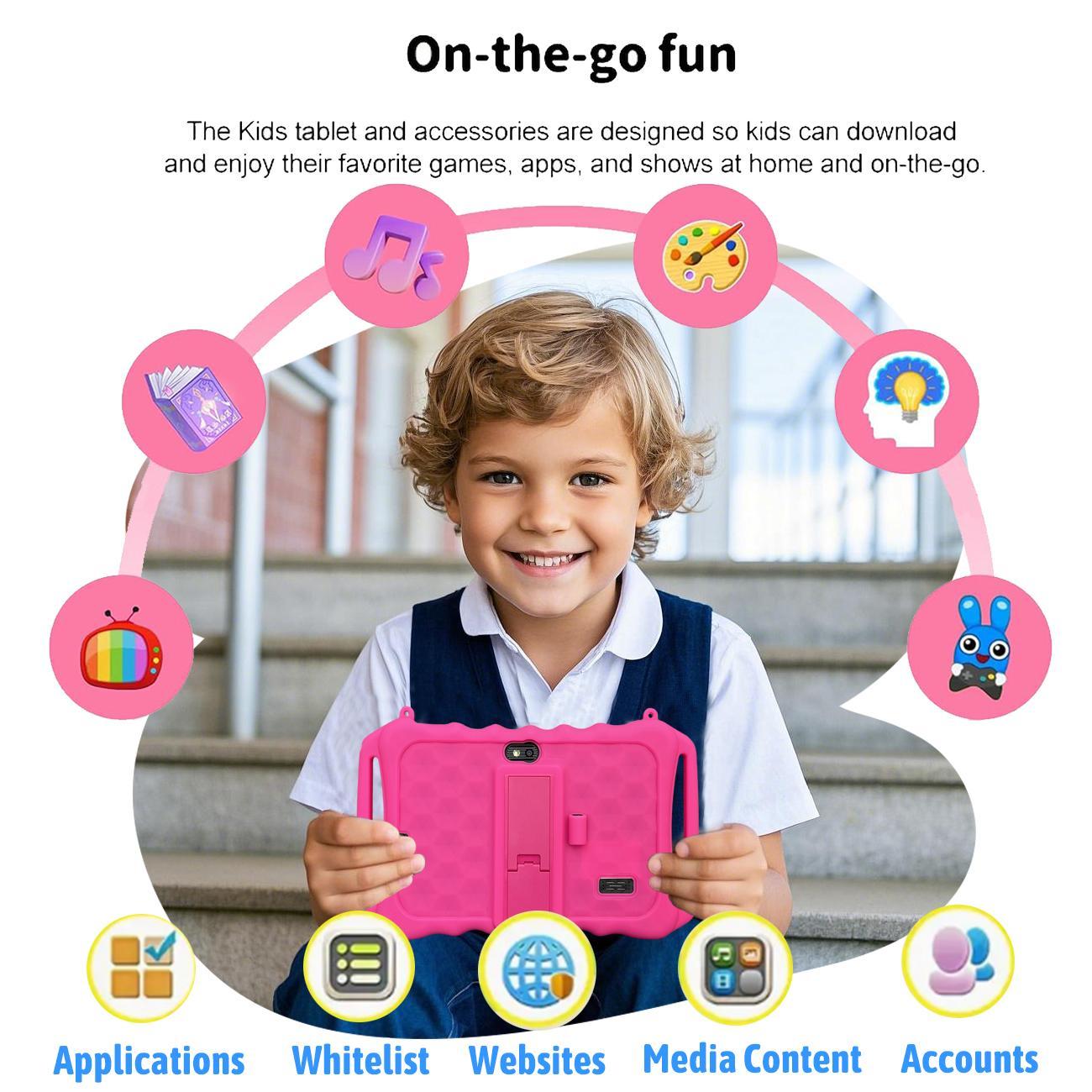 7 Inch Android Tablet, 1 Count Parental Control Learning Tablet with Shockproof Case, Dual Camera Tablet for Education, Best Gift, No Adapter