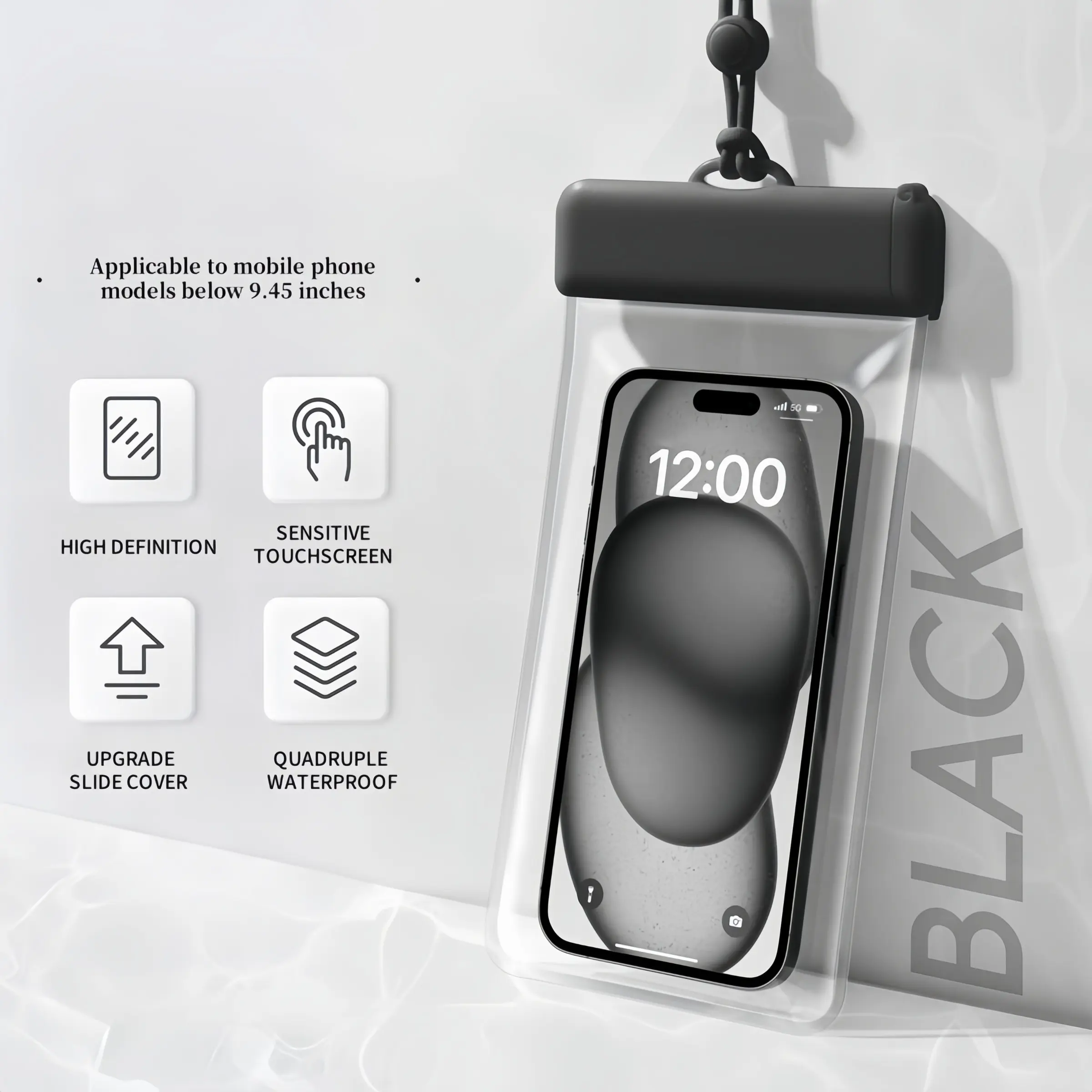 Waterproof Phone Case Ipx8, Side Clip and Dual Seal, Fits Up to 7.2 Inch Phones, Ideal for Swimming, Diving, Vacation Essentials